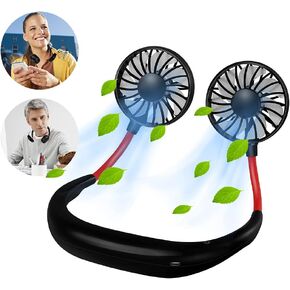 Hands Free Neck Fan, Portable Wearable fan, Rechargeable, Personal Sport Fans, USB Powered Desk Fan, 2000mAh Mini Fan for Traveling Outdoors Camping Office-Black/Red in Saudi Arabia
