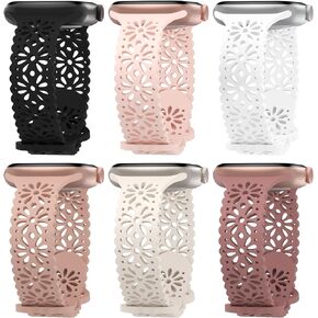 6 Pack Slim Thin Lace Hollow-out Silicone Bands Compatible with Apple Watch 38mm 40mm 41mm 42mm 44mm 45mm 46mm 49mm Women, Breathable Sport Strap for iWatch Series 11/10/9/8/7/6/5/4/3/2/1 Ultra SE in Saudi Arabia