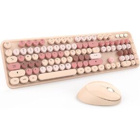 Colorful Wireless Keyboard and Mouse Combo - 104 Key Wireless Keyboard with Number Pad for Windows PC, Notebook, Laptop (Chocolate)