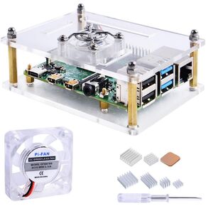 حافظة أكريليك GeeekPi لـ Raspberry Pi 4 Model B & Raspberry pi 3 Model B+، حافظة Raspberry Pi مع مروحة تبريد و7 قطع مبددات حرارة لـ Raspberry Pi 4 Model B/Pi 3B+/ Pi 3B/ 2B (شفاف)