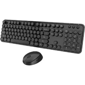 Wireless Keyboard Mouse Combo, 104 Keys Cute Colorful Typewriter White in Saudi Arabia