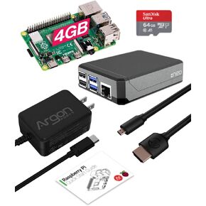 طقم أرجون NEO x Raspberry Pi 4 4 جيجا | حالة الألومنيوم | بطاقة SD سعة 64 جيجا | كابل مايكرو اتش دي ام اي الى اتش دي ام اي | مصدر طاقة بقدرة 18 وات من النوع C | دليل البدء السريع in Kuwait
