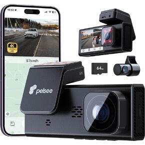 Pelsee P2 Trio 3 Channel 4K WiFi Dash Cam، 4K+1080P+1080P كاميرا أمامية وخلفية ثلاثية للسيارة، 4K+1080P Dual DashCam، رؤية ليلية بالأشعة تحت الحمراء، 5G Wi-Fi، التحكم الصوتي، GPS، وضع انتظار السيارات 24 ساعة، بطاقة مجانية سعة 64 جيجابايت in Kuwait