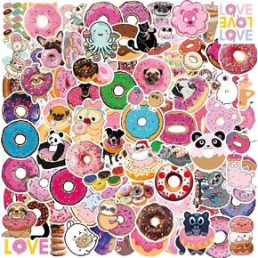LOVELYLIFE 100pcs Donut Stickers Cute Snack Sweet Candy Stickers Biscuits Dessert Vinyl Waterproof Doughnut Stickers for Adults Teens Kids Girls Boys for Journaling Hydroflask Water Bottle Luggage Guitar Skateboard Computer Laptop Phone Case Decor (pink-d in Kuwait