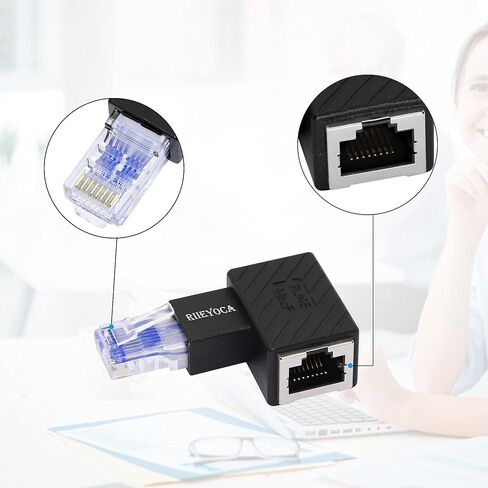محول إيثرنت RIIEYOCA 90 درجة، زاوية يسرى RJ45 ذكر إلى أنثى وصلة شبكة Cat6 LAN، لأجهزة الكمبيوتر وأجهزة الكمبيوتر المحمولة وأجهزة التوجيه (عبوة من قطعتين) in Kuwait