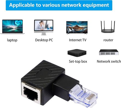 محول إيثرنت RIIEYOCA 90 درجة، زاوية يسرى RJ45 ذكر إلى أنثى وصلة شبكة Cat6 LAN، لأجهزة الكمبيوتر وأجهزة الكمبيوتر المحمولة وأجهزة التوجيه (عبوة من قطعتين) in Kuwait