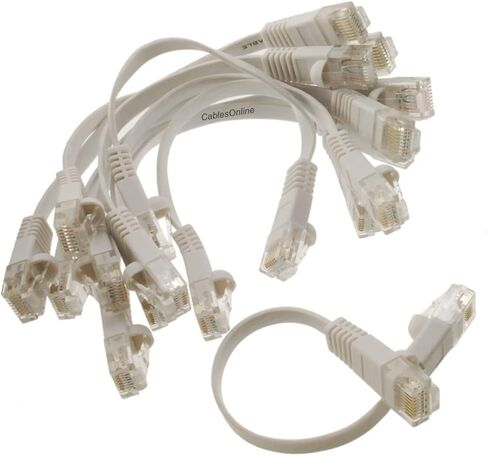 CablesOnline، 10 حزم كابل توصيل CAT6 Network UTP Ethernet RJ45 بتصميم مسطح باللون الأبيض، U6-000FW-10 in Kuwait