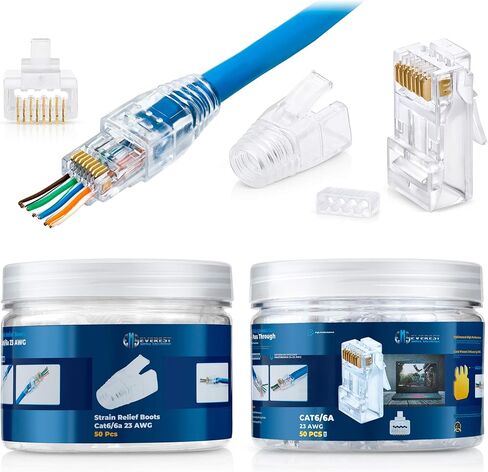 Everest Media Solutions RJ45 Cat6/6a تمر عبر الموصلات لكابل UTP سميك بقطر كبير 23 AWG وحزمة أحذية تخفيف الضغط مكونة من 100/100 in Kuwait