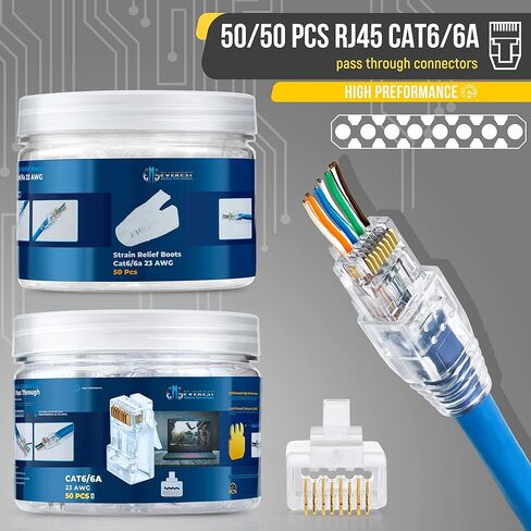 Everest Media Solutions RJ45 Cat6/6a تمر عبر الموصلات لكابل UTP سميك بقطر كبير 23 AWG وحزمة أحذية تخفيف الضغط مكونة من 100/100 in Kuwait