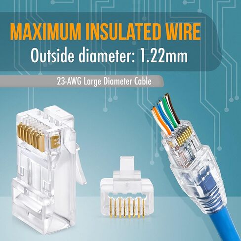 Everest Media Solutions RJ45 Cat6/6a تمر عبر الموصلات لكابل UTP سميك بقطر كبير 23 AWG وحزمة أحذية تخفيف الضغط مكونة من 100/100 in Kuwait