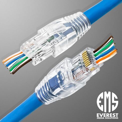 Everest Media Solutions RJ45 Cat6/6a تمر عبر الموصلات لكابل UTP سميك بقطر كبير 23 AWG وحزمة أحذية تخفيف الضغط مكونة من 100/100 in Kuwait