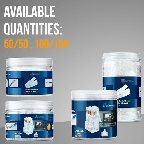 Everest Media Solutions RJ45 Cat6/6a تمر عبر الموصلات لكابل UTP سميك بقطر كبير 23 AWG وحزمة أحذية تخفيف الضغط مكونة من 100/100 in Kuwait