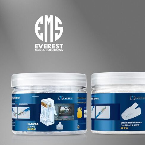 Everest Media Solutions RJ45 Cat6/6a تمر عبر الموصلات لكابل UTP سميك بقطر كبير 23 AWG وحزمة أحذية تخفيف الضغط مكونة من 100/100 in Kuwait