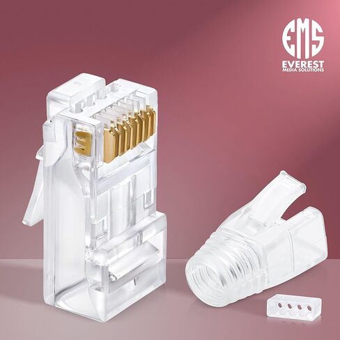 Everest Media Solutions RJ45 Cat6/6a تمر عبر الموصلات لكابل UTP سميك بقطر كبير 23 AWG وحزمة أحذية تخفيف الضغط مكونة من 100/100 in Kuwait