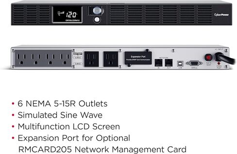 CyberPower OR1500LCDRM1U نظام UPS LCD للتطبيق الذكي، 1500 فولت أمبير/900 واط، 6 منافذ، AVR، 1U Rackmount in Kuwait