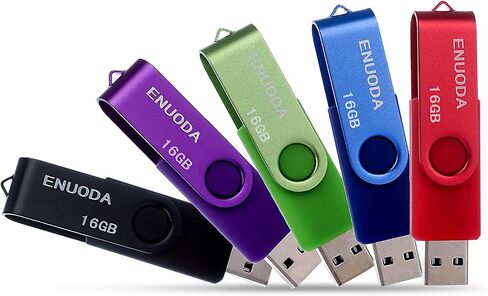 محرك أقراص فلاش USB سعة 16 جيجابايت، 5 عبوات ENUODA، محركات إبهام سعة 16 جيجابايت، تصميم دوار، USB 2.0، محرك أقراص فلاش للتخزين والنسخ الاحتياطي (5 ألوان) in Kuwait