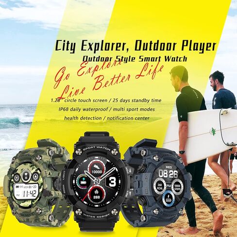 ساعة ذكية عسكرية للرجال في الهواء الطلق HD IP68 مقاومة للماء لتتبع اللياقة البدنية لهواتف Android وiOS iPhone مع مراقبة معدل ضربات القلب وضغط الدم in Kuwait