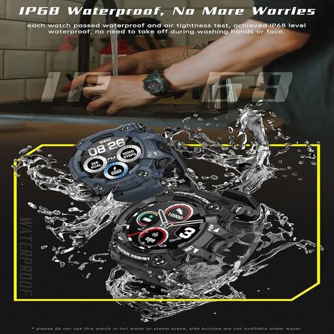 ساعة ذكية عسكرية للرجال في الهواء الطلق HD IP68 مقاومة للماء لتتبع اللياقة البدنية لهواتف Android وiOS iPhone مع مراقبة معدل ضربات القلب وضغط الدم in Kuwait