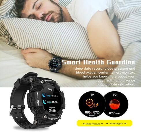 ساعة ذكية عسكرية للرجال في الهواء الطلق HD IP68 مقاومة للماء لتتبع اللياقة البدنية لهواتف Android وiOS iPhone مع مراقبة معدل ضربات القلب وضغط الدم in Kuwait