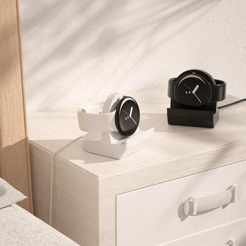 حامل سيليكون لساعة جوجل بكسل 41 ملم من جي ال دي رام، حامل قاعدة شاحن سيليكون غير قابل للانزلاق، دعامة ملحقات شاحن مع فتحة كابل ادارة مدمجة - اسود وابيض - قطعتين in Kuwait