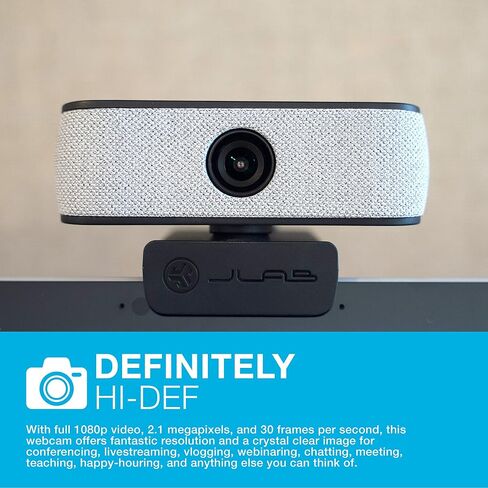 كاميرا ويب JLab JBuds Cam USB HD، سوداء مع لوحة وجه بيضاء اختيارية، 1080P/30 إطارًا في الثانية، 2.1 ميجابكسل، تركيز تلقائي، ميكروفونات مزدوجة متعددة الاتجاهات، متوافقة مع أجهزة الكمبيوتر الشخصية، Mac وChromebook in Saudi Arabia