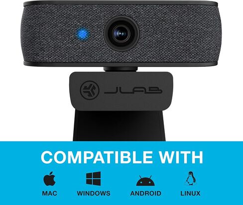 كاميرا ويب JLab JBuds Cam USB HD، سوداء مع لوحة وجه بيضاء اختيارية، 1080P/30 إطارًا في الثانية، 2.1 ميجابكسل، تركيز تلقائي، ميكروفونات مزدوجة متعددة الاتجاهات، متوافقة مع أجهزة الكمبيوتر الشخصية، Mac وChromebook in Saudi Arabia