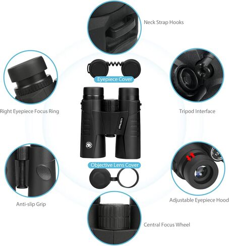 مناظير Uthlusty 12X42 HD للبالغين مع حزام تسخير، مناظير احترافية خفيفة الوزن BAK4 منشورية مع رؤية كبيرة لمشاهدة الطيور والصيد والسفر والمشي لمسافات طويلة والرياضة والحفلات الموسيقية in Kuwait