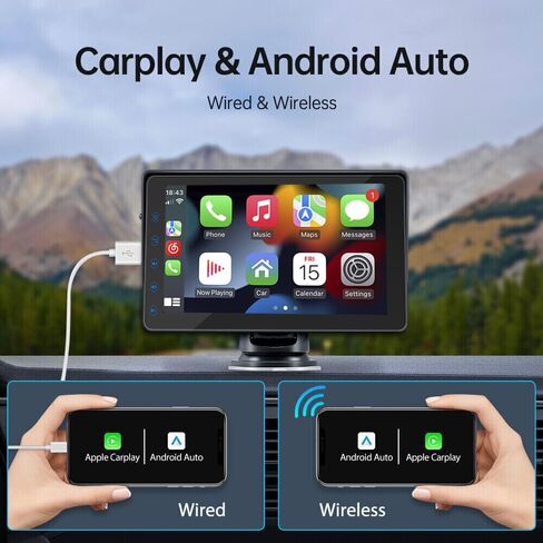 أحدث إصدار 2023 من Apple Carplay وAndroid Auto/Mirror Link مع شاشة لمس 7 بوصات، ستيريو سيارة محمول، ستيريو سيارة مع وصلة مرآة/Siri/Google Assistant/Bluetooth/شاشة ملاحة لجميع المركبات in Kuwait