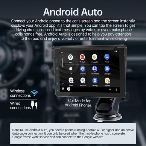 أحدث إصدار 2023 من Apple Carplay وAndroid Auto/Mirror Link مع شاشة لمس 7 بوصات، ستيريو سيارة محمول، ستيريو سيارة مع وصلة مرآة/Siri/Google Assistant/Bluetooth/شاشة ملاحة لجميع المركبات in Kuwait