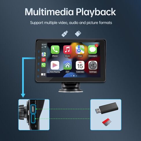 أحدث إصدار 2023 من Apple Carplay وAndroid Auto/Mirror Link مع شاشة لمس 7 بوصات، ستيريو سيارة محمول، ستيريو سيارة مع وصلة مرآة/Siri/Google Assistant/Bluetooth/شاشة ملاحة لجميع المركبات in Kuwait