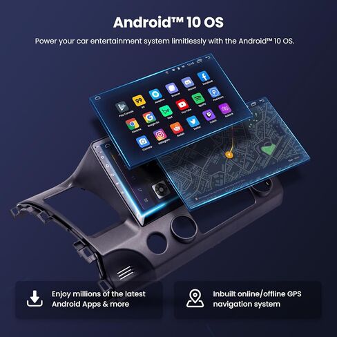 ماكسبيدنج رودس راديو ستيريو للسيارة لسيارة هوندا سيفيك 2006-2011، شاشة لمس HD 10.1 انش في لوحة القيادة، نظام تحديد المواقع، ابل كاربلاي لاسلكي واندرويد اوتو، بلوتوث، واي فاي، شحن USB، 2G+32G in Kuwait