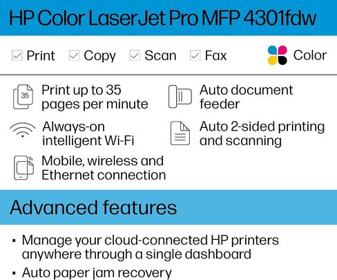 HP Color LaserJet Pro Multifunction M479fdw Wireless Laser Printer with One-Year, Next-Business Day, Onsite Warranty (W1A80A), White in Saudi Arabia