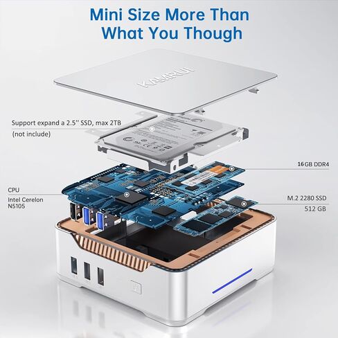 كامروي كمبيوتر مكتبي صغير ويندوز 11 برو انتل الجيل 11 سيليرون N5105 وLPDDR4 16GB وSSD 512GB وSSD 2.5 انش وواي فاي 2.4G/5G و4K@60Hz وجيجابت لايت فيسا وبلوتوث 4.2 وتشغيل تلقائي in Kuwait