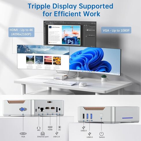 كامروي كمبيوتر مكتبي صغير ويندوز 11 برو انتل الجيل 11 سيليرون N5105 وLPDDR4 16GB وSSD 512GB وSSD 2.5 انش وواي فاي 2.4G/5G و4K@60Hz وجيجابت لايت فيسا وبلوتوث 4.2 وتشغيل تلقائي in Kuwait