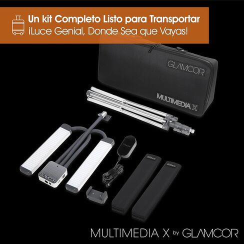 مجموعة إضاءة LED المحمولة GLAMCOR Multimedia X | التحكم عن بعد 2700 كلفن - 5600 كلفن درجة حرارة اللون | حامل الهاتف الذكي مع خاصية التحكم في السيلفي (أبيض/فضي) in Saudi Arabia
