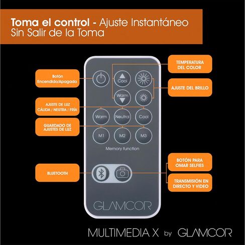 مجموعة إضاءة LED المحمولة GLAMCOR Multimedia X | التحكم عن بعد 2700 كلفن - 5600 كلفن درجة حرارة اللون | حامل الهاتف الذكي مع خاصية التحكم في السيلفي (أبيض/فضي) in Saudi Arabia