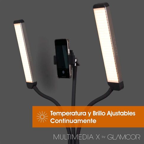 مجموعة إضاءة LED المحمولة GLAMCOR Multimedia X | التحكم عن بعد 2700 كلفن - 5600 كلفن درجة حرارة اللون | حامل الهاتف الذكي مع خاصية التحكم في السيلفي (أبيض/فضي) in Saudi Arabia