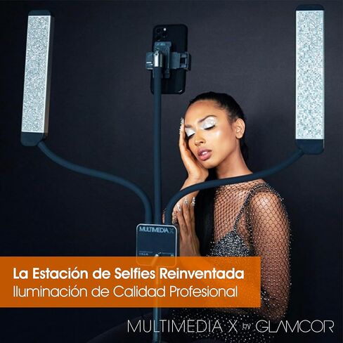 مجموعة إضاءة LED المحمولة GLAMCOR Multimedia X | التحكم عن بعد 2700 كلفن - 5600 كلفن درجة حرارة اللون | حامل الهاتف الذكي مع خاصية التحكم في السيلفي (أبيض/فضي) in Saudi Arabia