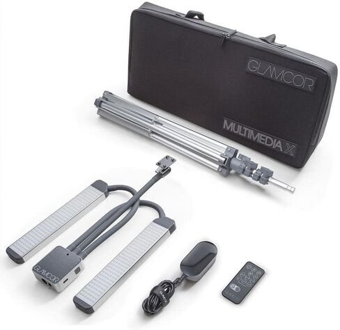 مجموعة إضاءة LED المحمولة GLAMCOR Multimedia X | التحكم عن بعد 2700 كلفن - 5600 كلفن درجة حرارة اللون | حامل الهاتف الذكي مع خاصية التحكم في السيلفي (أبيض/فضي) in Kuwait