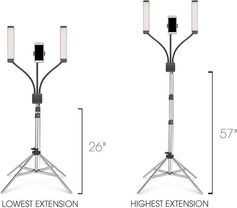 مجموعة إضاءة LED المحمولة GLAMCOR Multimedia X | التحكم عن بعد 2700 كلفن - 5600 كلفن درجة حرارة اللون | حامل الهاتف الذكي مع خاصية التحكم في السيلفي (أبيض/فضي) in Kuwait
