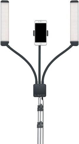 مجموعة إضاءة LED المحمولة GLAMCOR Multimedia X | التحكم عن بعد 2700 كلفن - 5600 كلفن درجة حرارة اللون | حامل الهاتف الذكي مع خاصية التحكم في السيلفي (أبيض/فضي) in Kuwait
