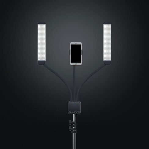مجموعة إضاءة LED المحمولة GLAMCOR Multimedia X | التحكم عن بعد 2700 كلفن - 5600 كلفن درجة حرارة اللون | حامل الهاتف الذكي مع خاصية التحكم في السيلفي (أبيض/فضي) in Kuwait