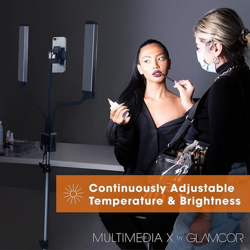 مجموعة إضاءة LED المحمولة GLAMCOR Multimedia X | التحكم عن بعد 2700 كلفن - 5600 كلفن درجة حرارة اللون | حامل الهاتف الذكي مع خاصية التحكم في السيلفي (أبيض/فضي) in Kuwait