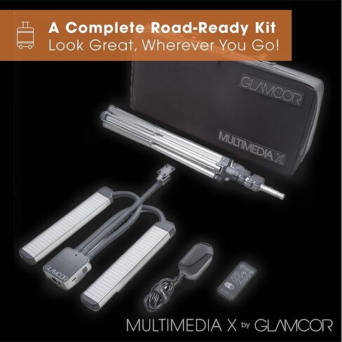 مجموعة إضاءة LED المحمولة GLAMCOR Multimedia X | التحكم عن بعد 2700 كلفن - 5600 كلفن درجة حرارة اللون | حامل الهاتف الذكي مع خاصية التحكم في السيلفي (أبيض/فضي) in Kuwait
