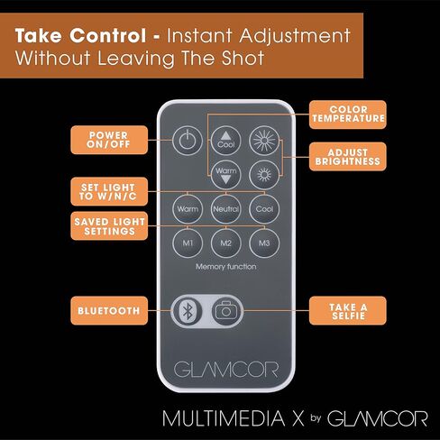 مجموعة إضاءة LED المحمولة GLAMCOR Multimedia X | التحكم عن بعد 2700 كلفن - 5600 كلفن درجة حرارة اللون | حامل الهاتف الذكي مع خاصية التحكم في السيلفي (أبيض/فضي) in Kuwait