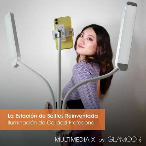 GLAMCOR Multimedia X Portable LED Lighting Kit | Remote Controlled 2700K - 5600K Color Temperature | Smartphone Mount (Grey with Clear Crystals) in Saudi Arabia