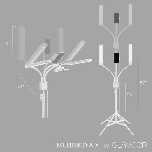 GLAMCOR Multimedia X Portable LED Lighting Kit | Remote Controlled 2700K - 5600K Color Temperature | Smartphone Mount (Grey with Clear Crystals) in Saudi Arabia