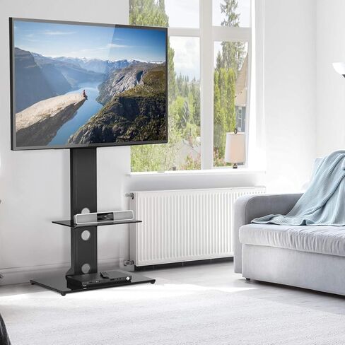 حامل تلفاز ارضي دوار من بيرلسميث، مع ارفف لمعظم تلفزيونات ال سي دي ال اي دي مقاس 37-75 انش - حامل تلفزيون عالمي مثالي للزاوية وغرفة النوم، ارتفاع قابل للتعديل وادارة الكابلات، فيسا 600×400 ملم in Kuwait