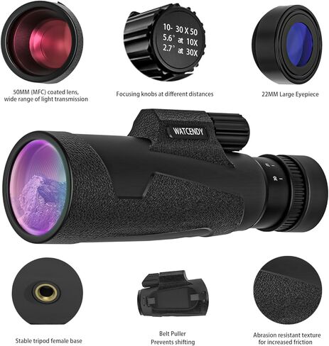 تلسكوب أحادي العين عالي القوة 10-30X50 للبالغين مع محول للهواتف الذكية، حامل ثلاثي القوائم، حقيبة منظمة، نطاقات رصد لمشاهدة الطيور والنجوم والمشي لمسافات طويلة ومشاهدة الحياة البرية، أسود in Kuwait