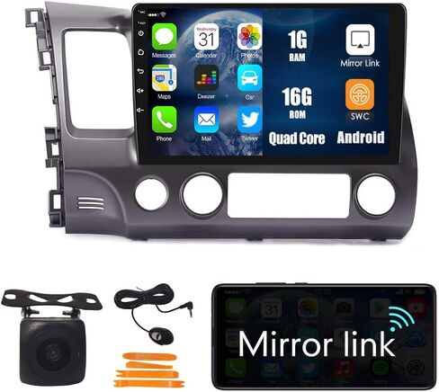 WOSTARS Car Android Navigation Stereo GPS Radio Reverse Camera Display 10" IPS Touchscreen Headunit Tablet Pad Media Player for Honda Civic 2004-2011, if Applicable Quad Core 1G+16G in Saudi Arabia